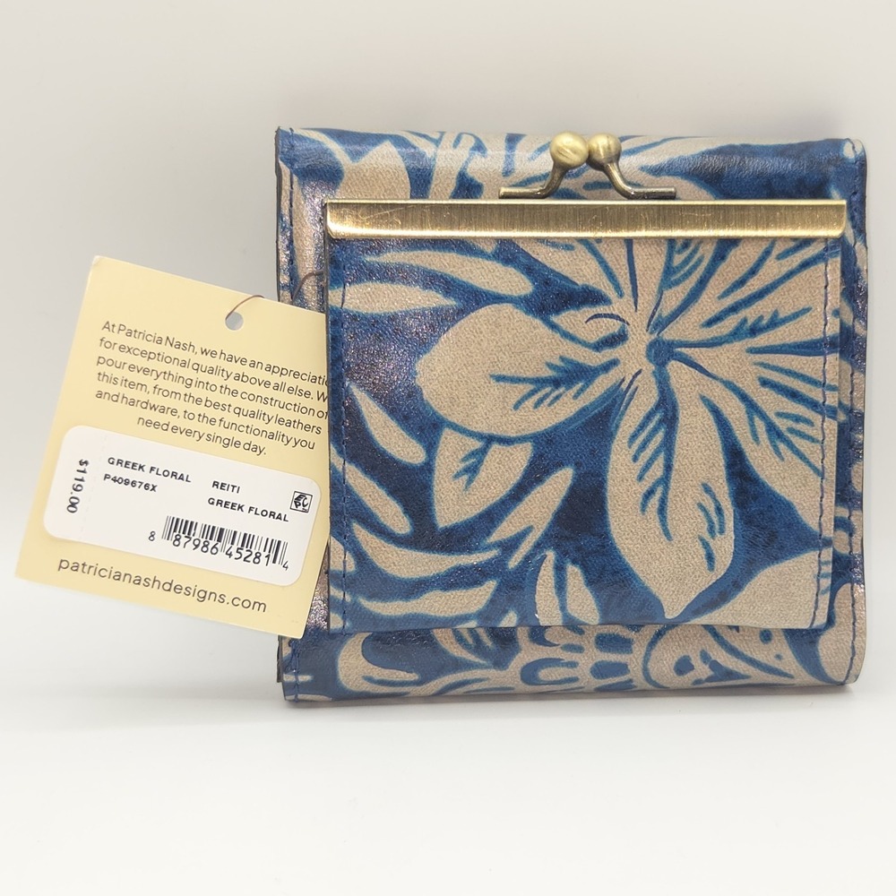 Patricia Nash Reiti Greek Floral Leather Wallet Folding Kisslock RFID Blocking - Picture 9 of 13